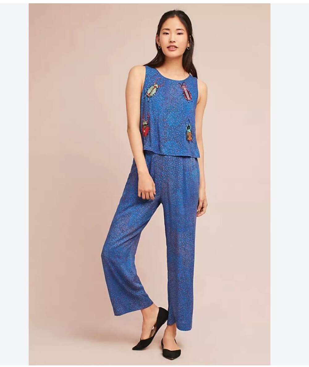 Conditions Apply Jumpsuit Womens XL Blue Beaded Beetle Polka Dot Sleeveless